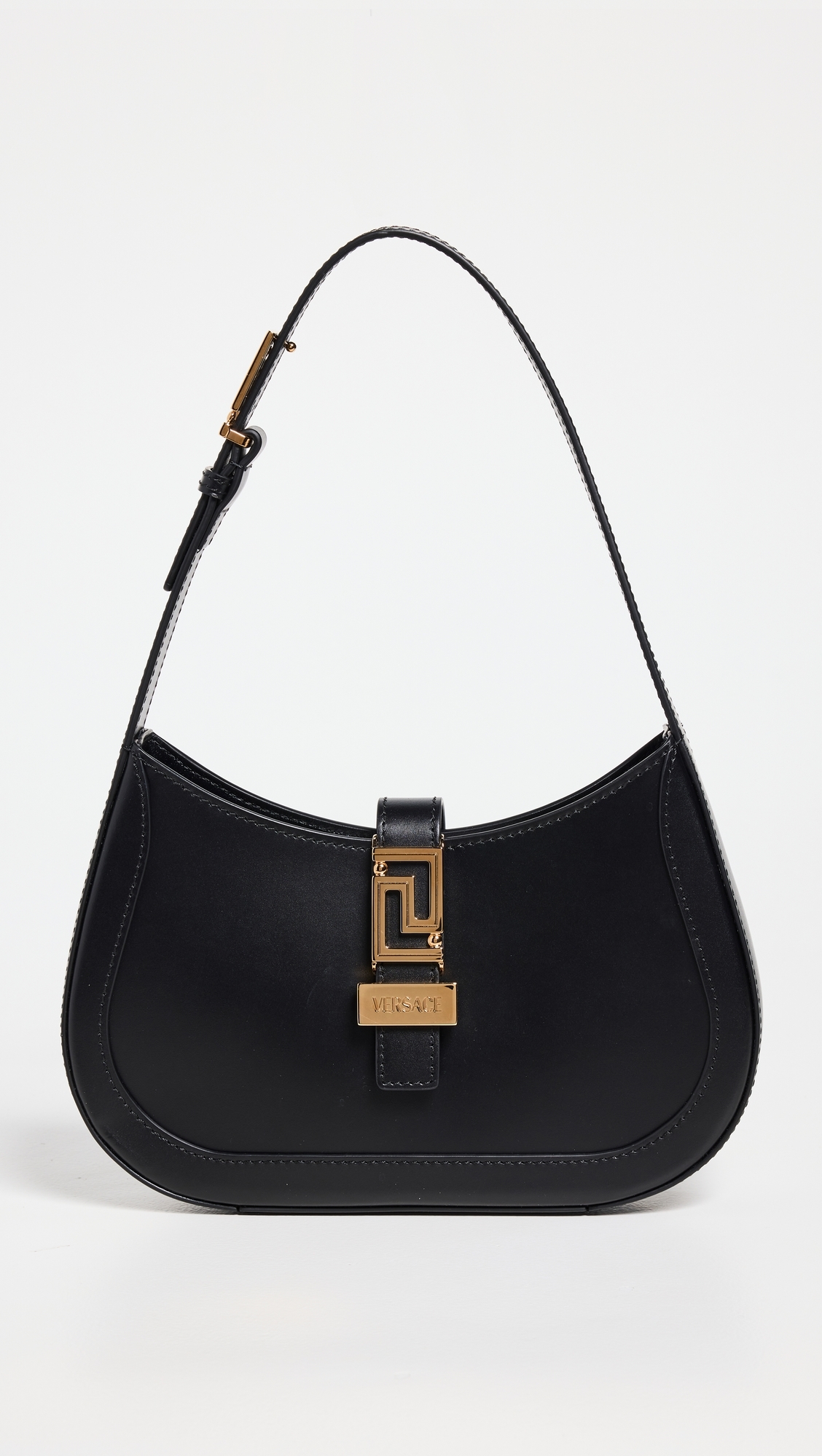 베르사체 여성 Small Hobo Calf Leather Shoulder Bag Black/Gold One Size