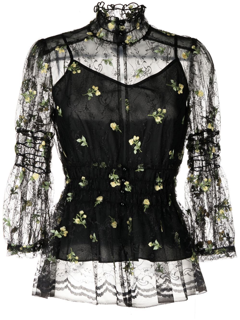Floral-embroidered lace blouse