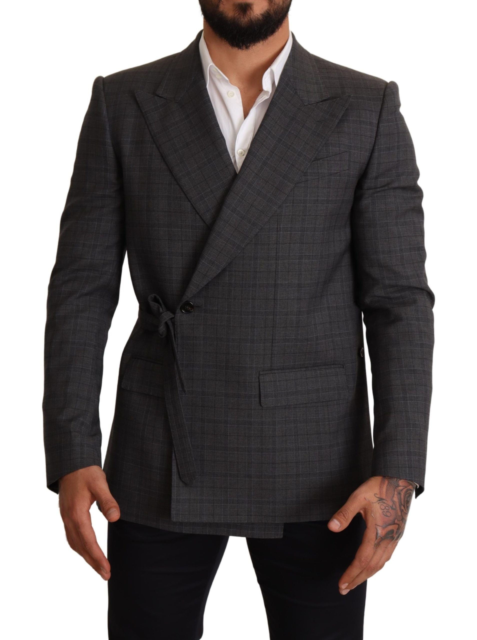 Check Wool Blazer — Gray