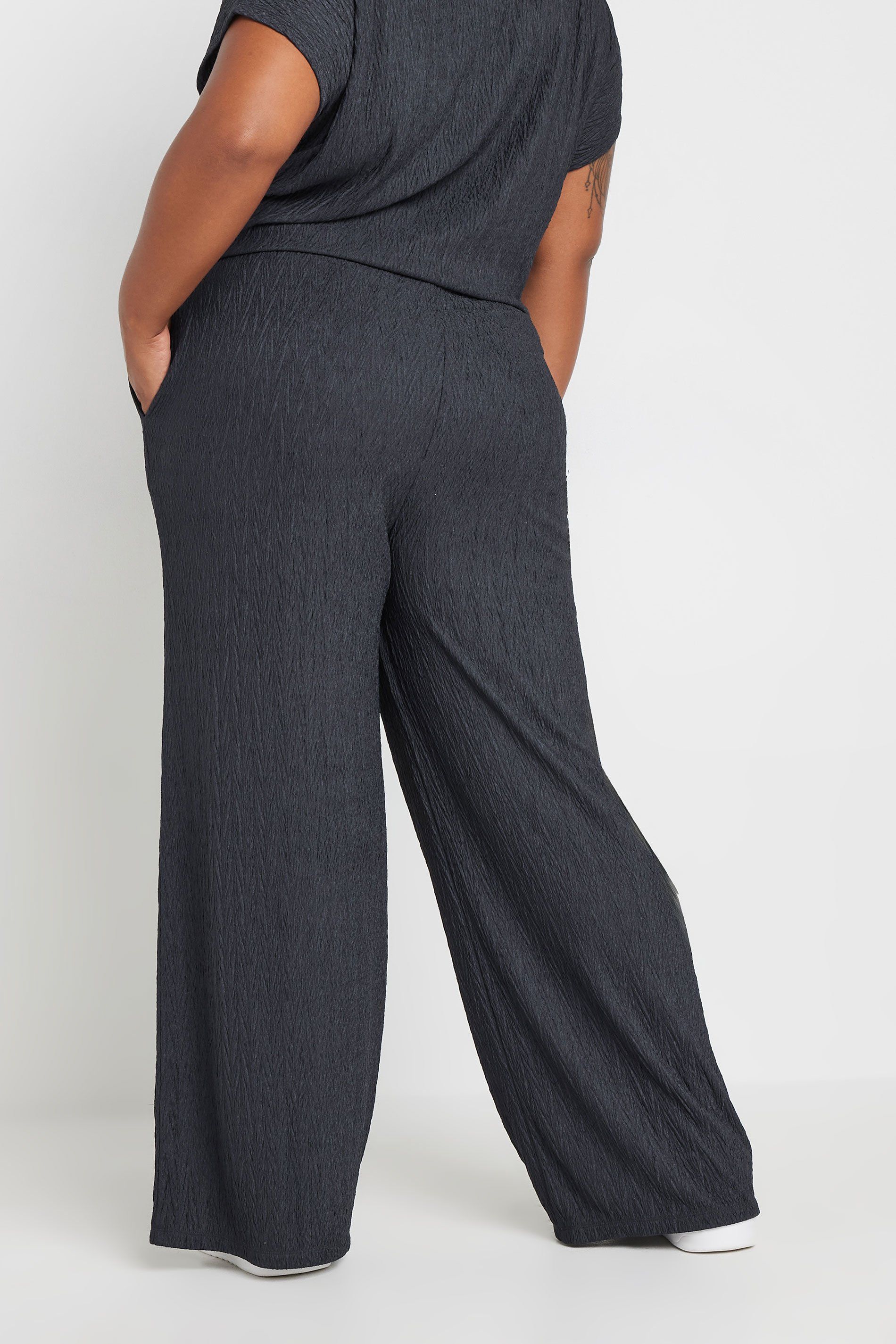 Yours Women's Crinkle Plisse Wide Leg Trousers in Grey