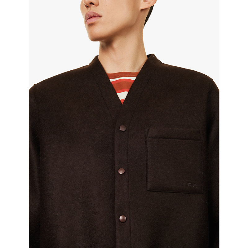 Mens Dark Brown Aurelien Boxy-fit Tonal-embroidery Knitted Jacket