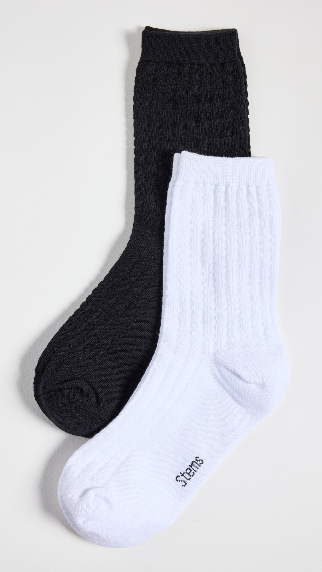 2 Pack Waffle Knit Socks Black/Ivory One Size