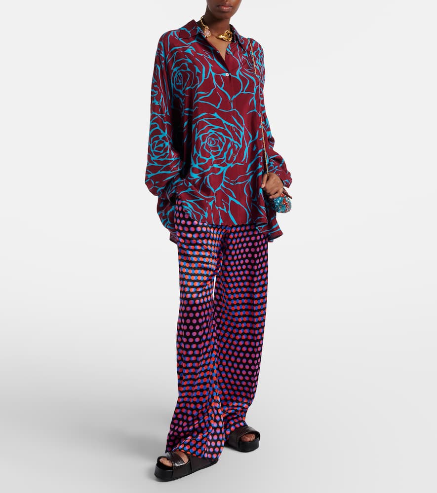 Polka-dot silk wide-leg pants