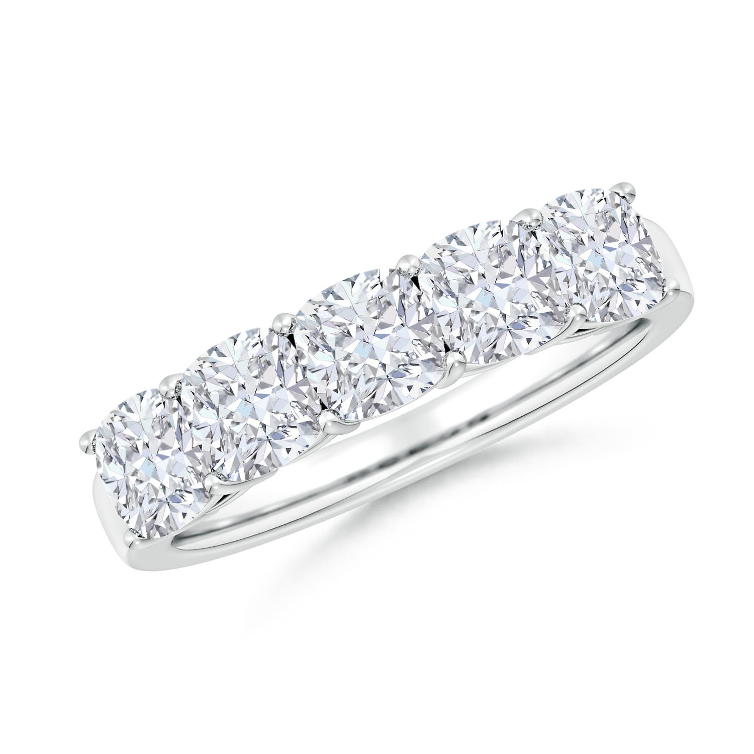 Angara 2.5 CTW Lab-Grown Prong-Set Cushion Diamond Five Stone Wedding Ring in 14K White Gold