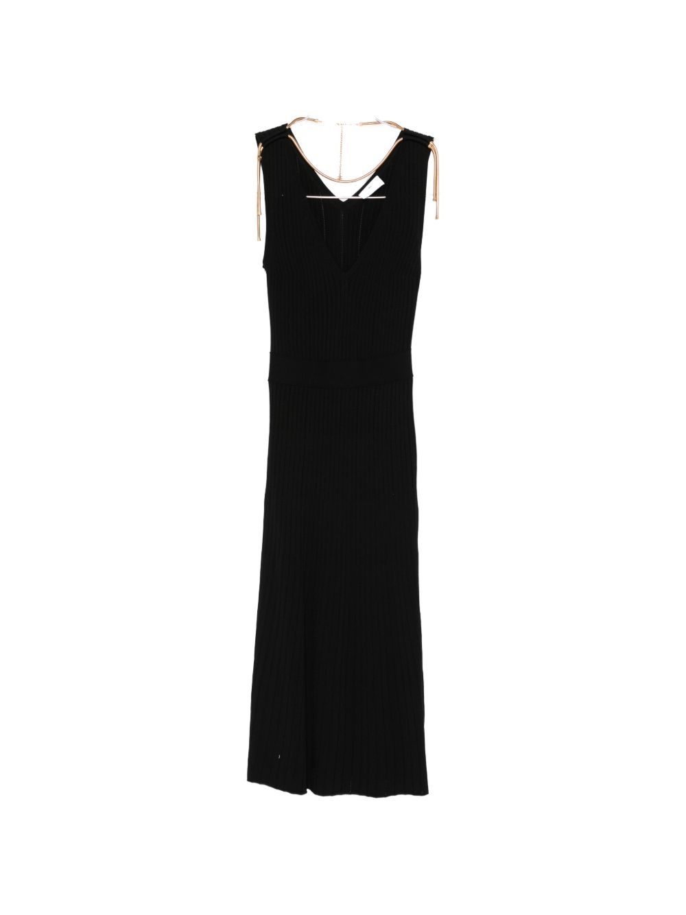 V-neck sleeveless side slit mid-length Knitted midi dress