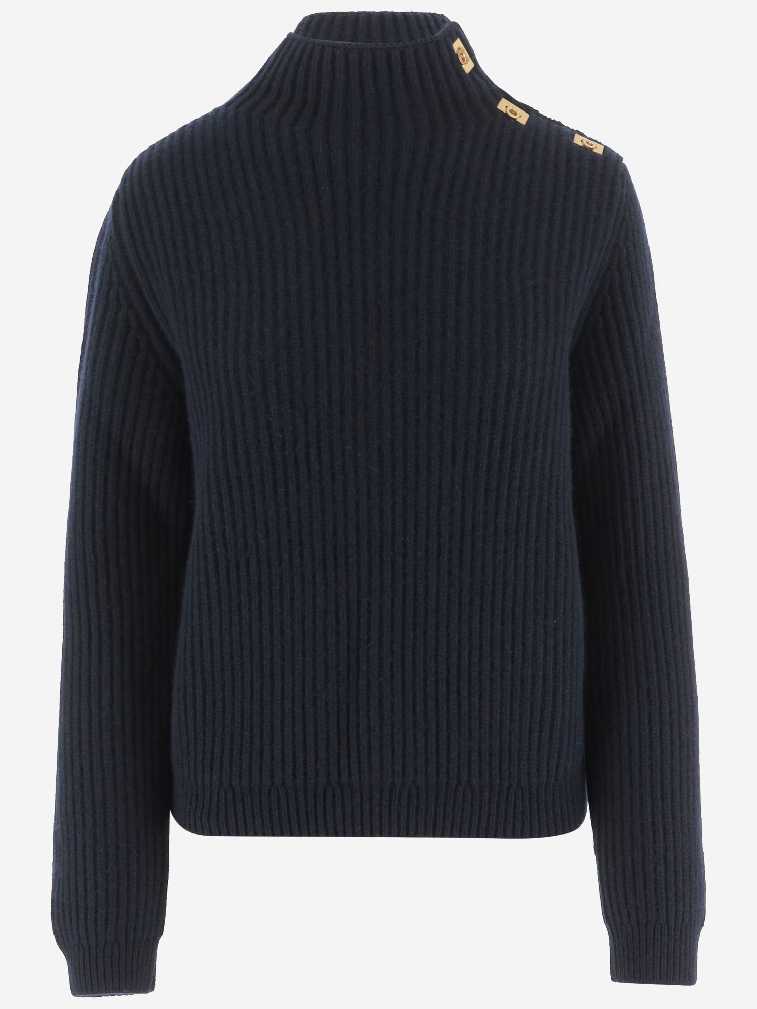 Ribbed Wool and Cashmere Blend Sweater — Navy