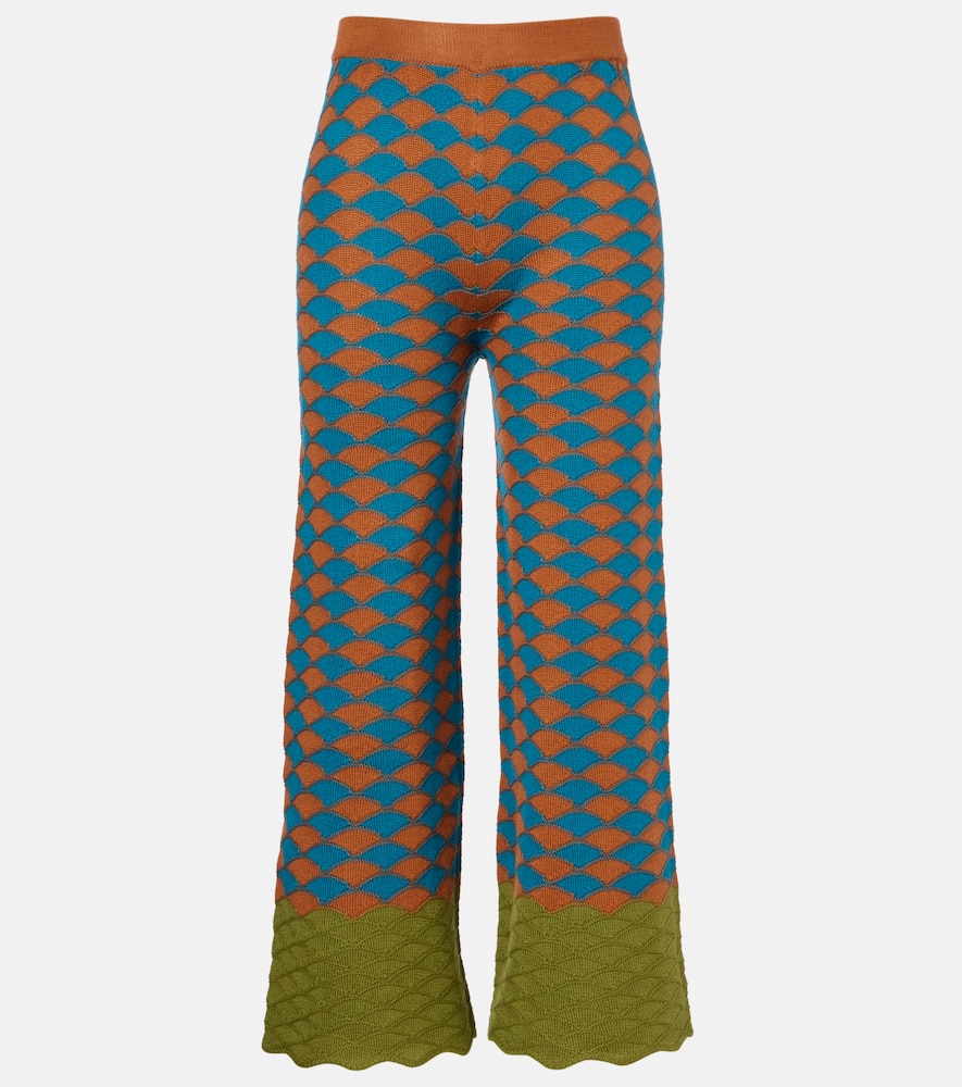 Intarsia knitted straight wool pants