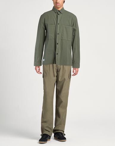 Man Shirt Military green Size L Cotton, Elastane