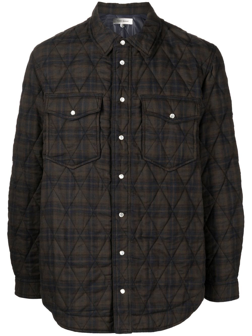 Check-print two-pocket shirt jacket - Brown