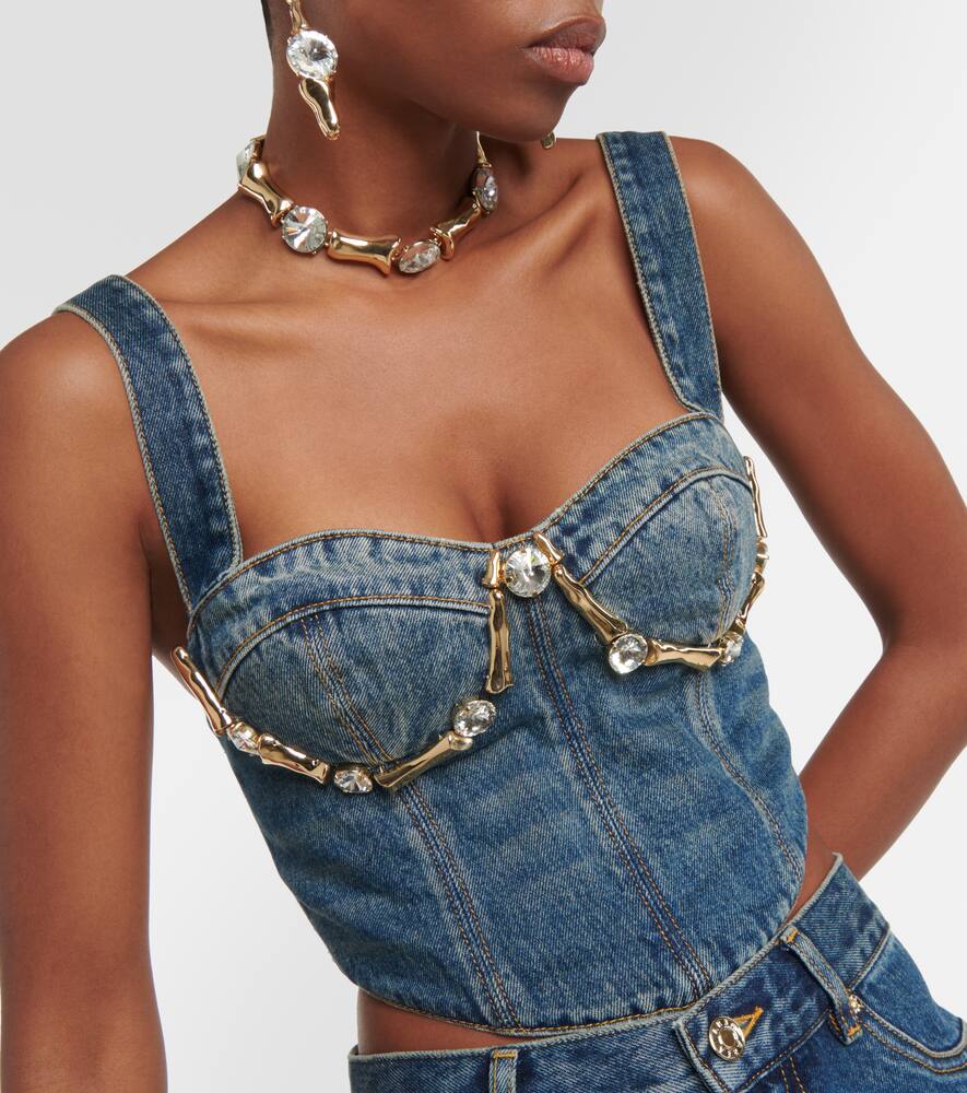 Area Embellished cutout denim jacket