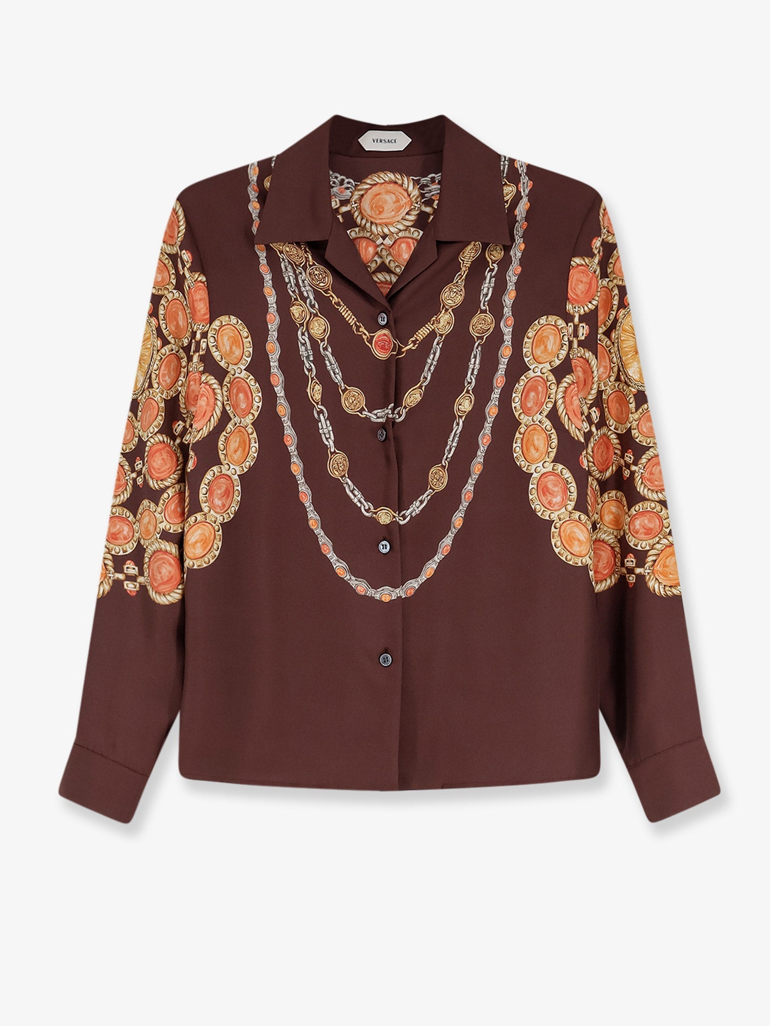 Silk Chain-Print Shirt — Brown