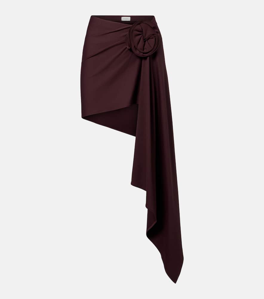 Floral-appliqué draped miniskirt