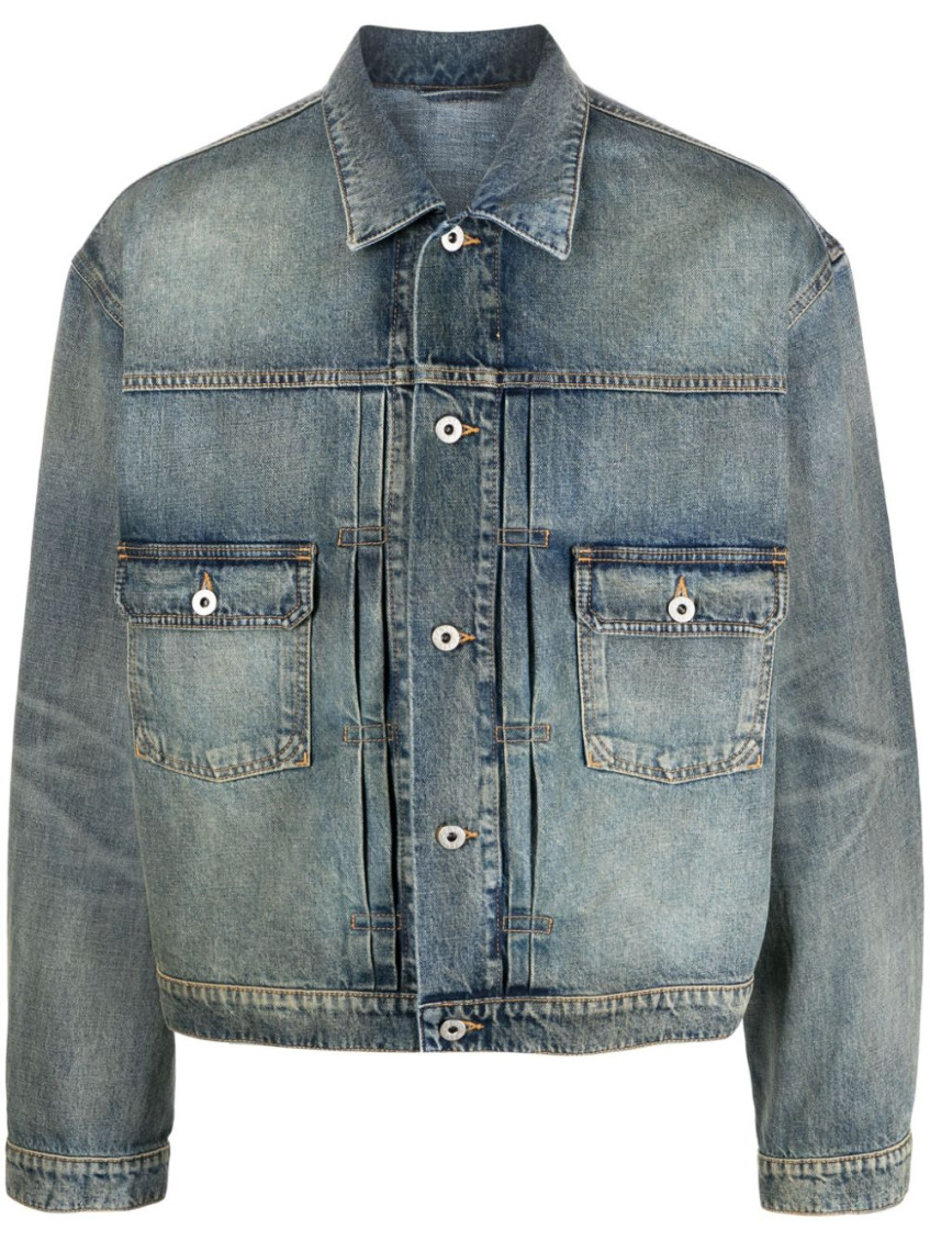 Panelled button-fastening denim jacket - Blue