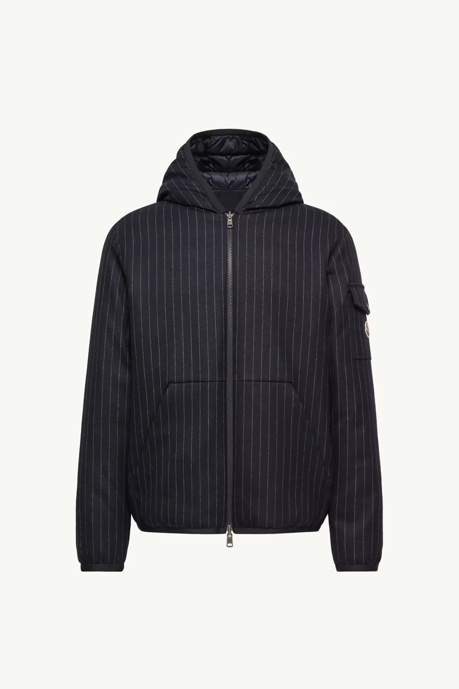 Pinstriped Down Jacket — Navy
