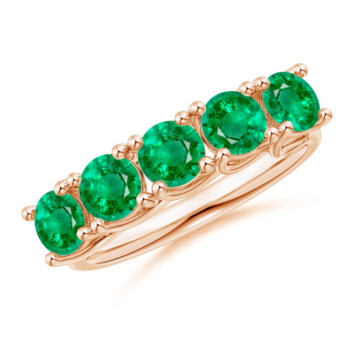 Angara 1.75 Carats Half Eternity Five Stone Emerald Wedding Band in 18K Rose Gold