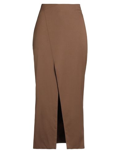 Woman Maxi skirt Brown Size 4 Polyester, Virgin Wool, Elastane