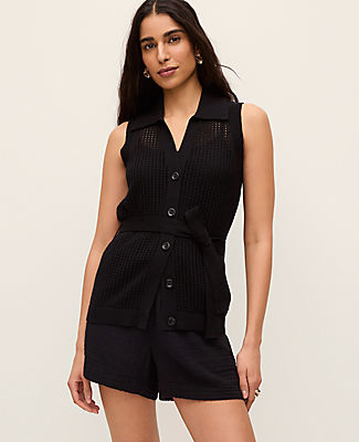 Ann Taylor Pointelle Belted Sweater