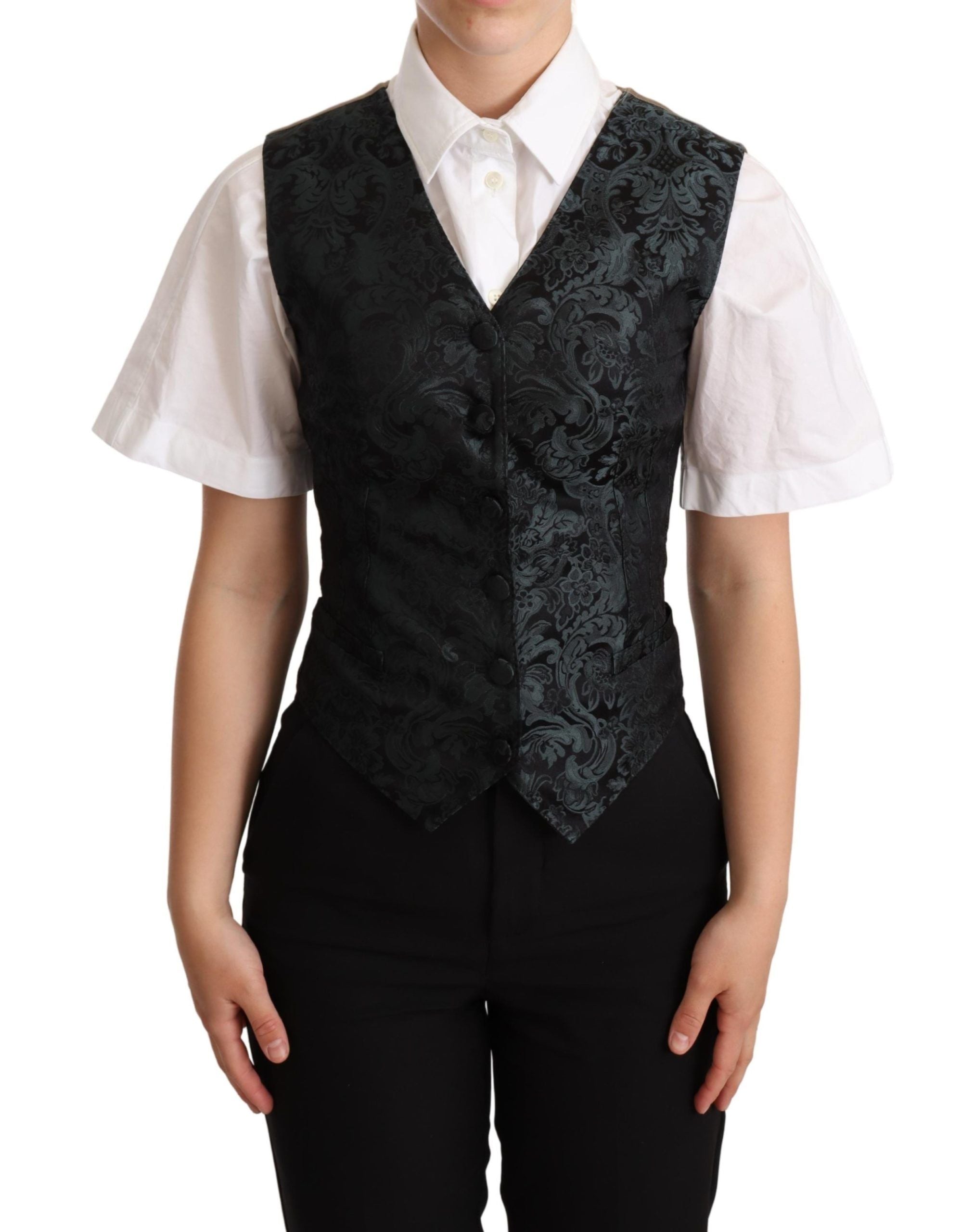 Jacquard Floral Vest — Black
