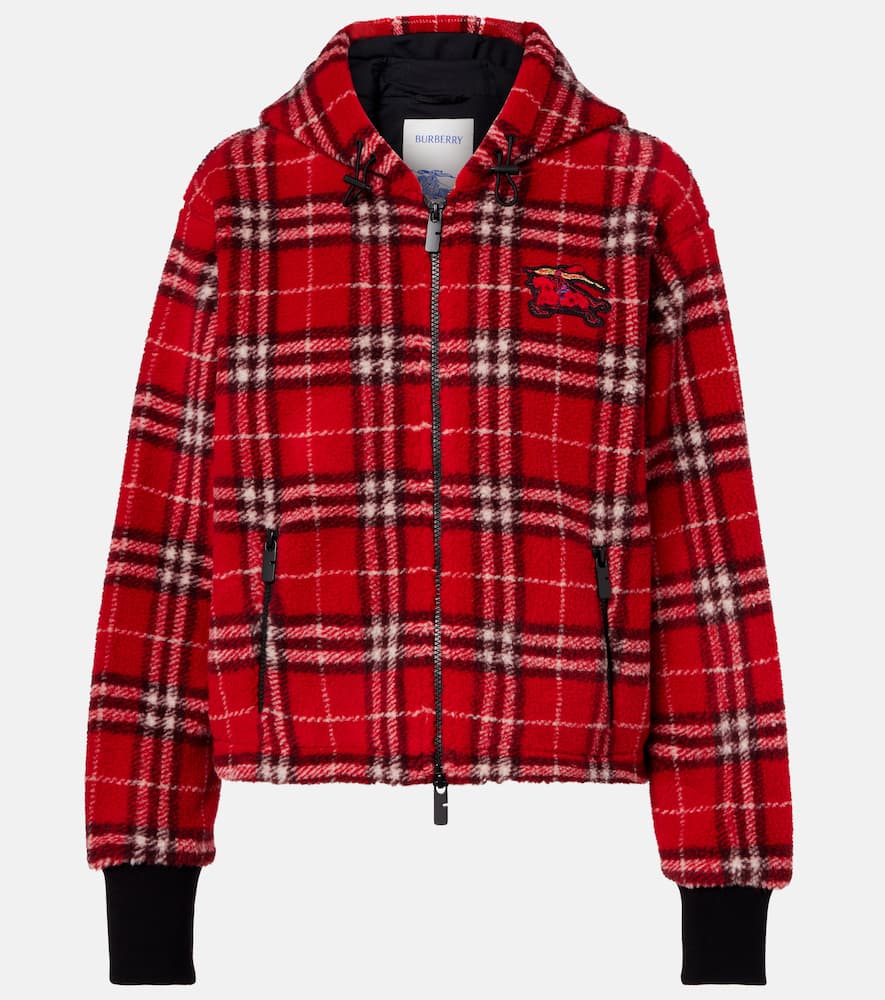 Check hooded wool-blend jacket