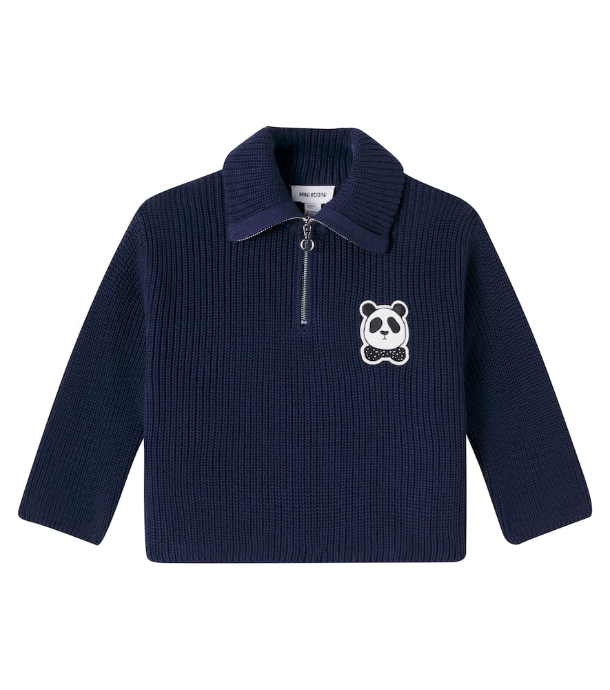 Panda cotton half-zip sweater