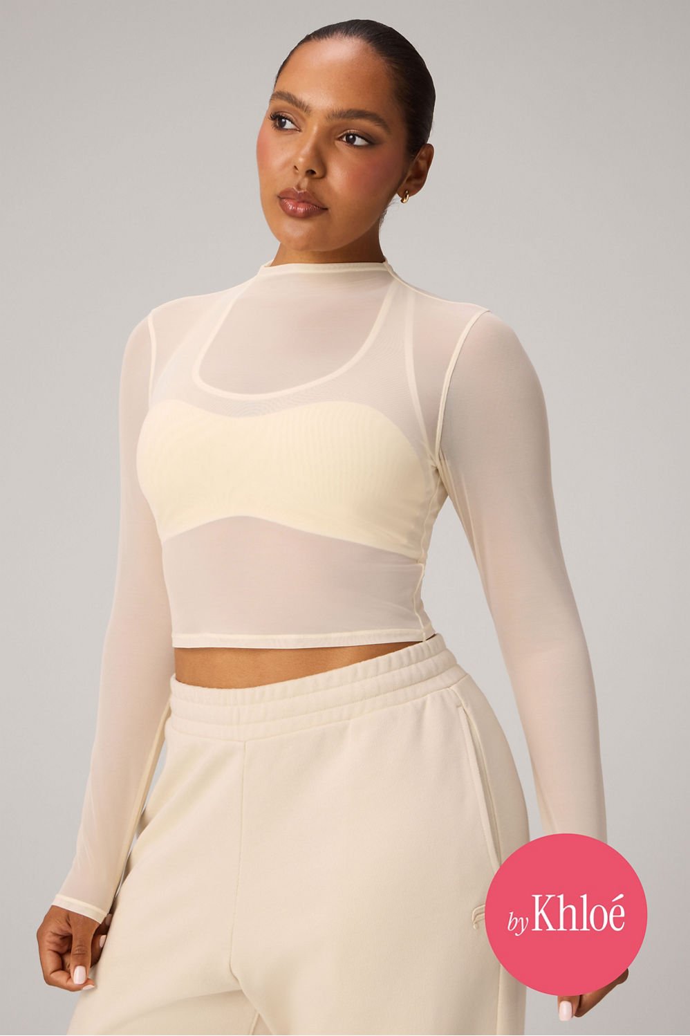 Fabletics Women's Mesh Long-Sleeve Crop Top White