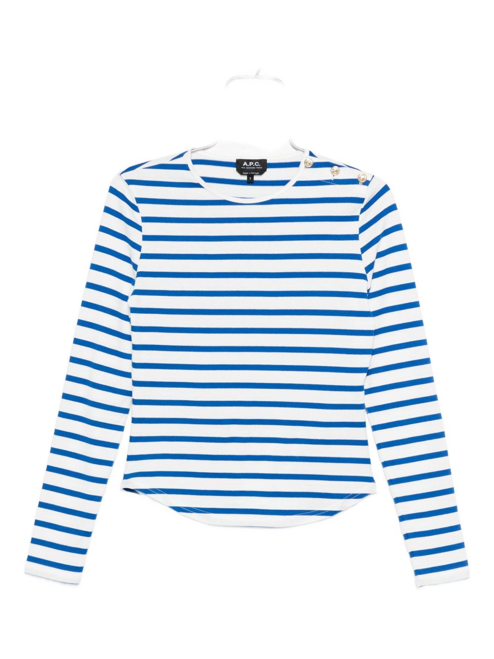 Striped button-shoulder T-shirt - White