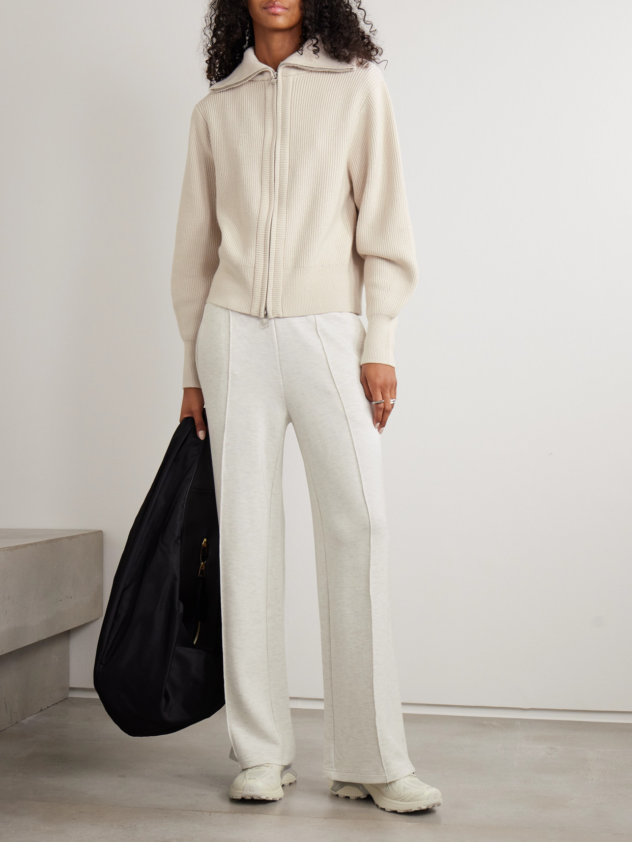 Enrico Ribbed-knit Turtleneck Cardigan - Cream