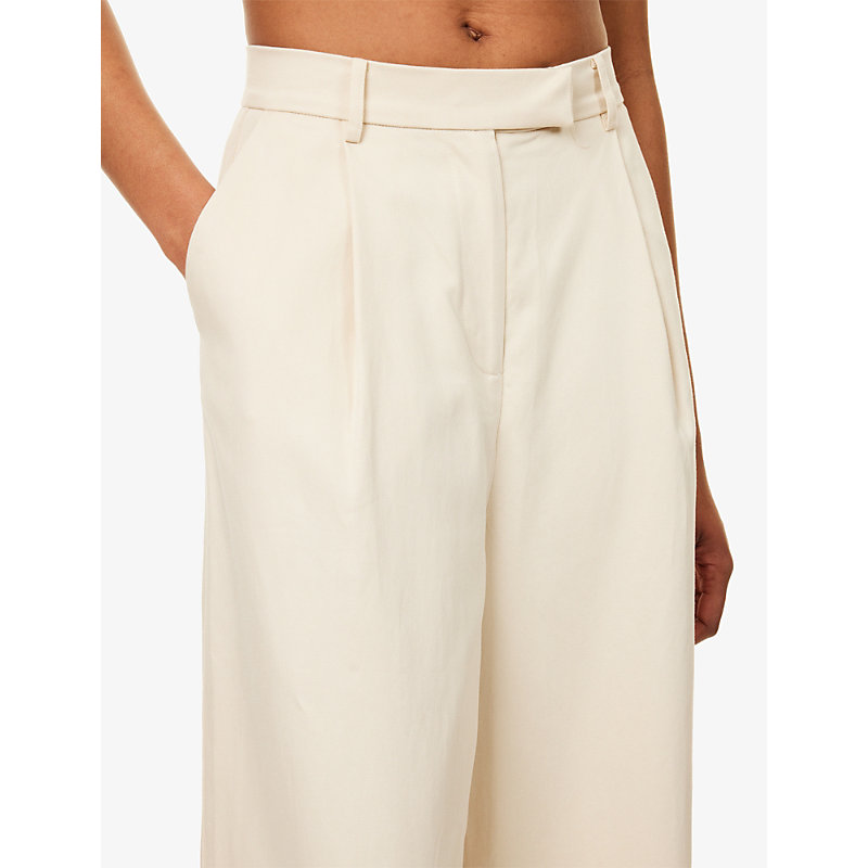 Womens High-Rise Wide-Leg Cotton-Blend Trousers