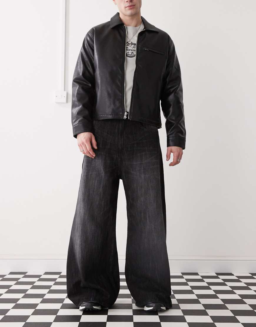 Rad super wide leg skater jeans in black streaky wash