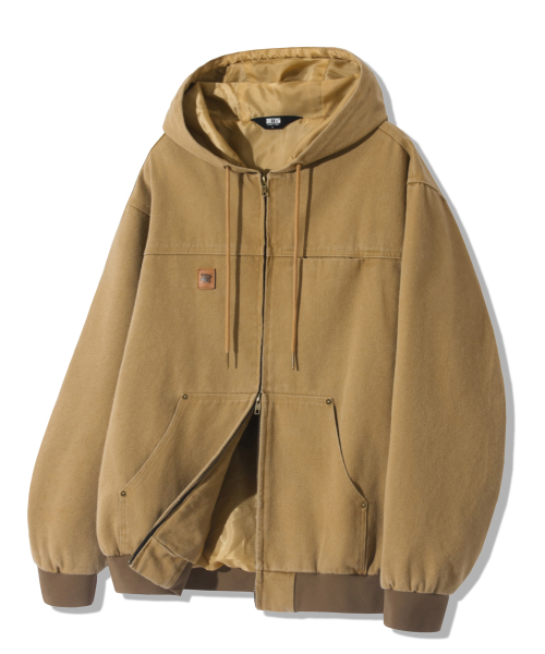Vintage Washed Canvas Work Hooded Zip-Up