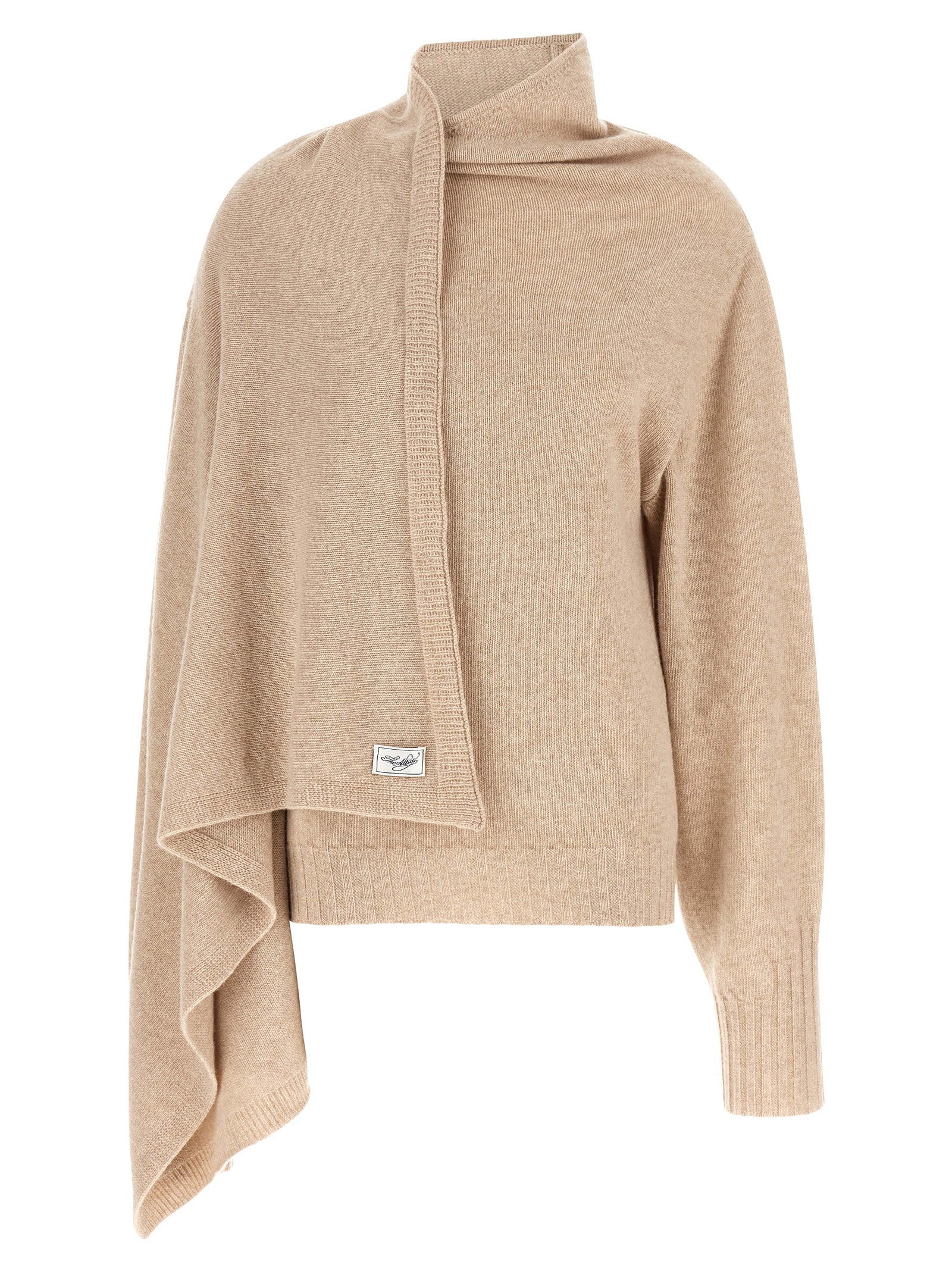 Asymmetrical Draped Virgin Wool Sweater — Beige