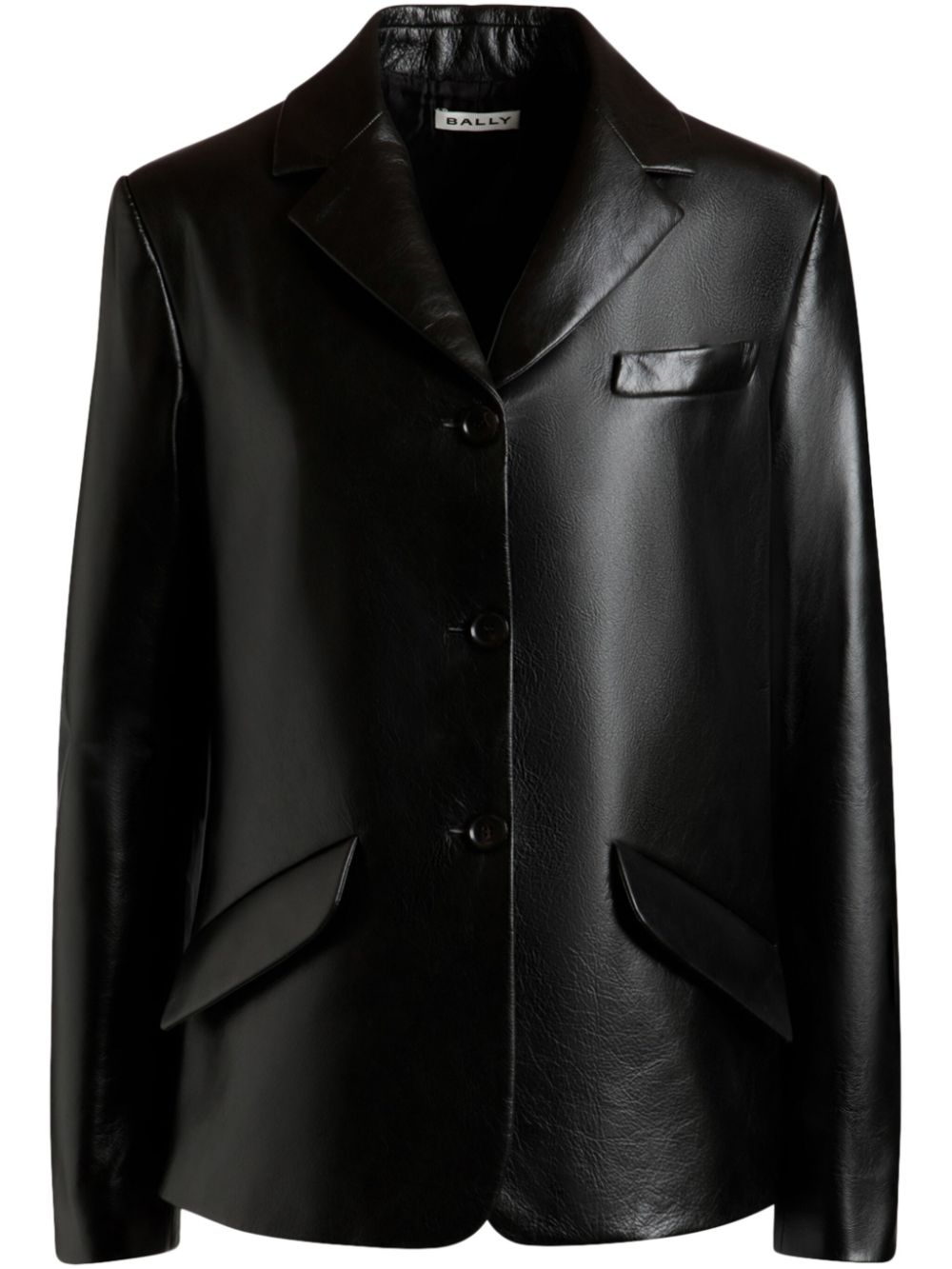 Notched-lapels leather blazer - Black
