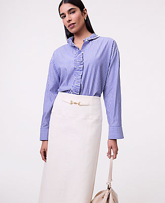 Ann Taylor Petite Striped Ruffle Shirt