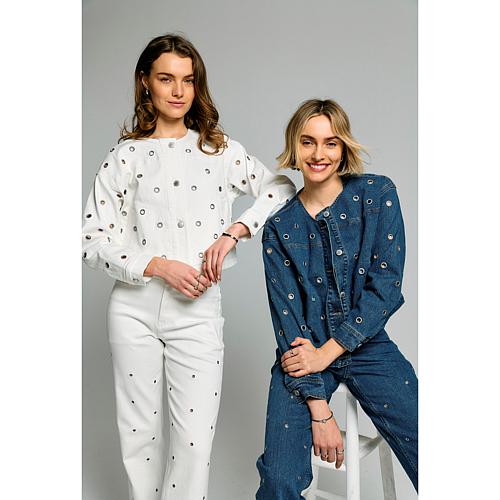 Elle Live Get the Look Washed Denim Grommet Jacket