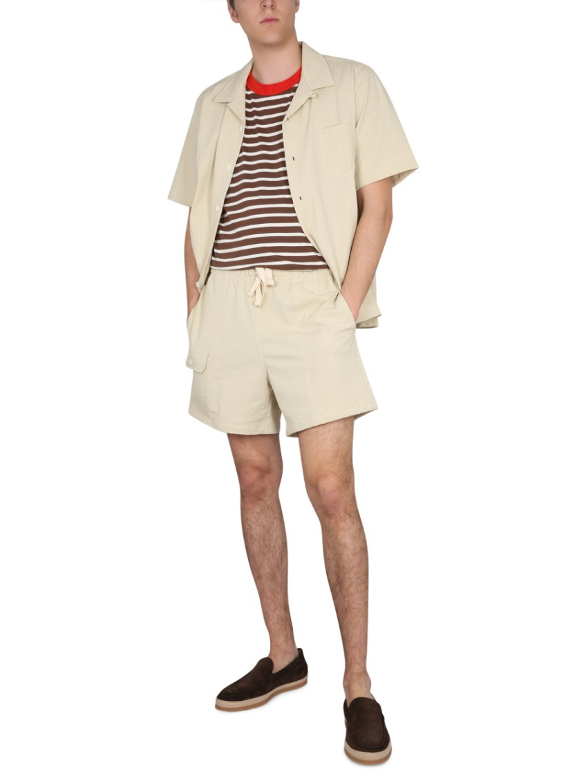 Beige Textured Shorts