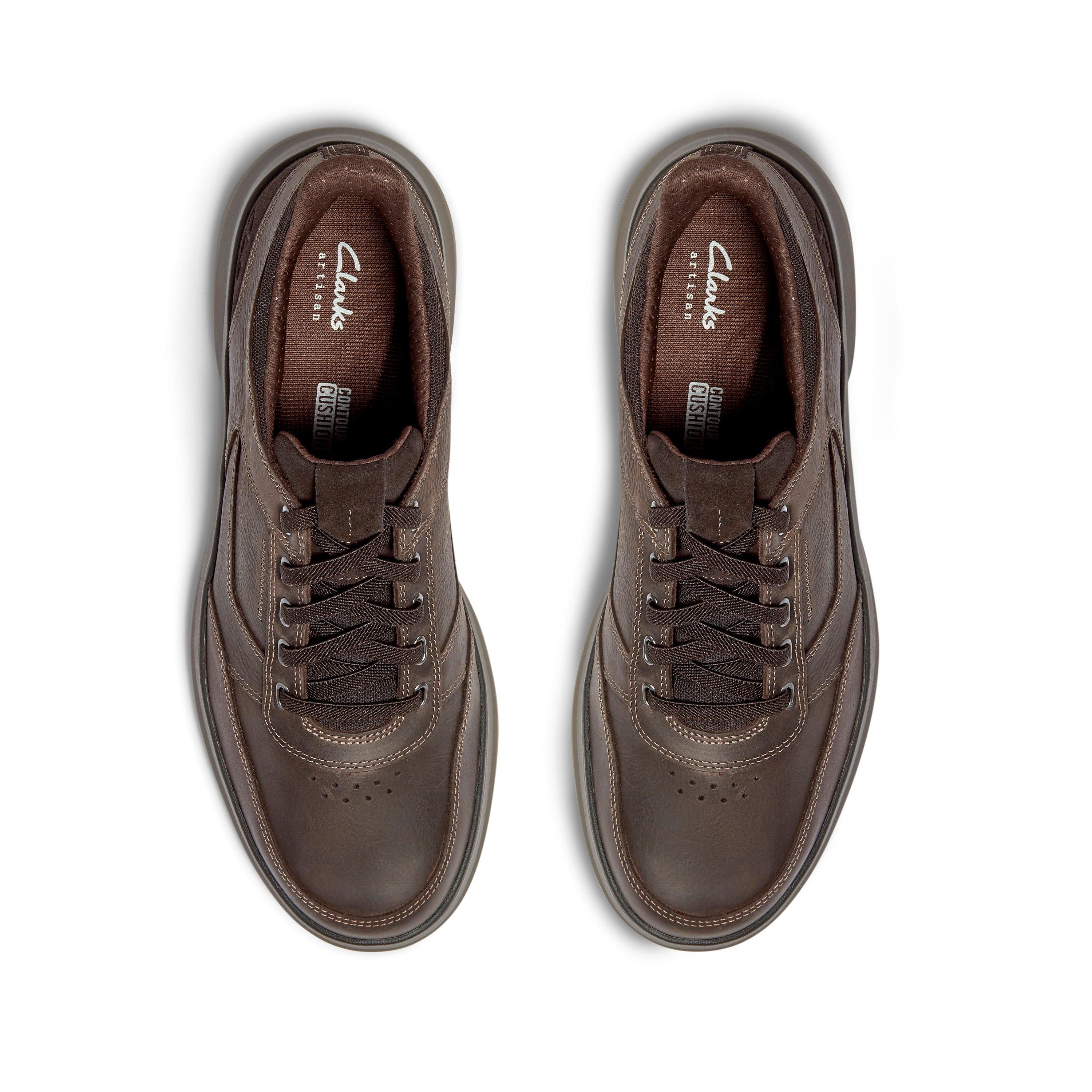 Clarks Men's Mullan Easy Dark Brown Leather Trainers, Lace Up | : 7.5/Wide Fit