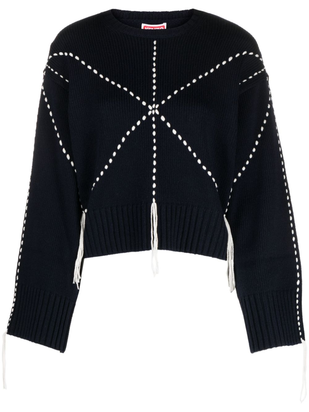 Sashiko-stitch wool-blend jumper - Blue