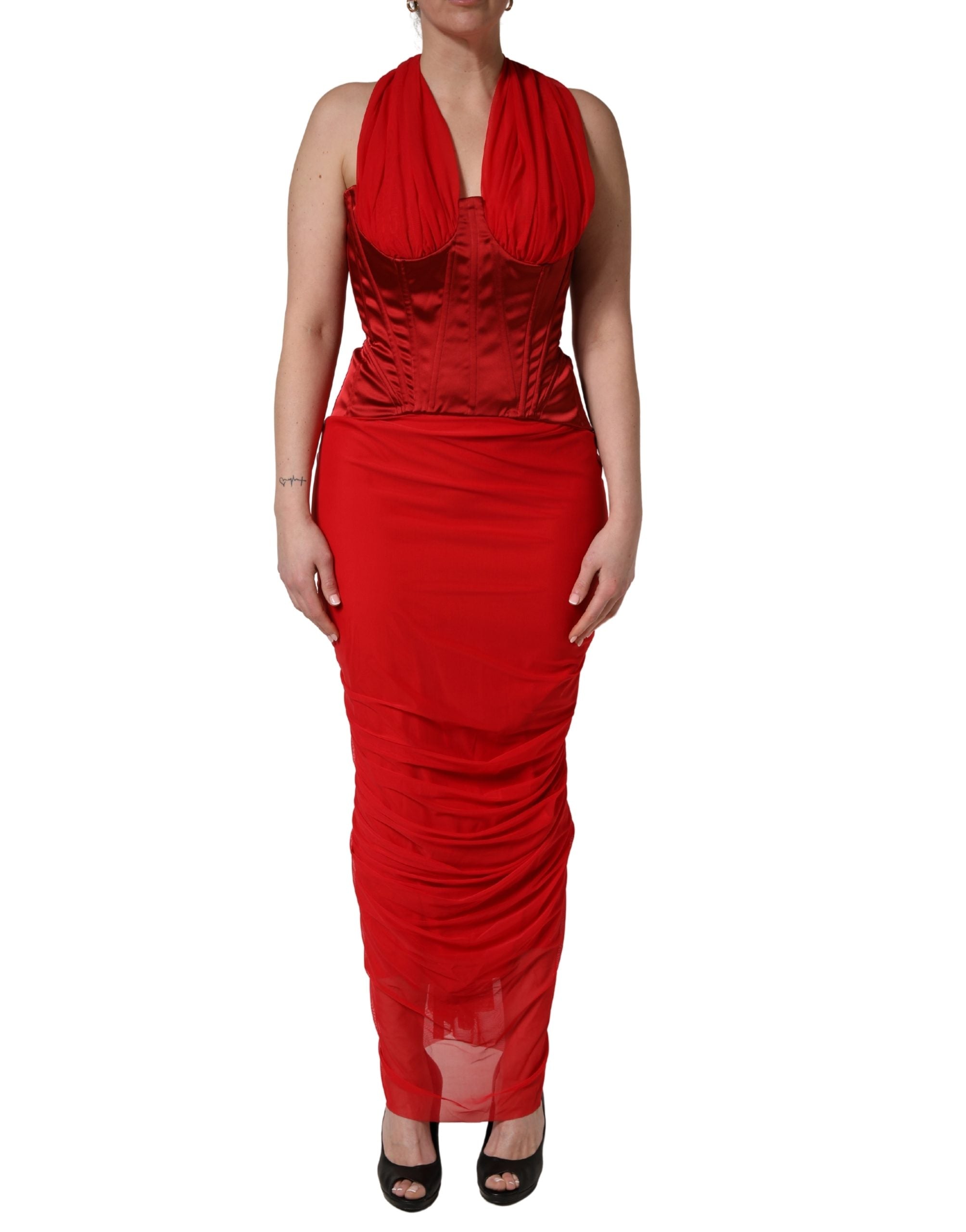 Halter Corset Sleeveless Dress — Red