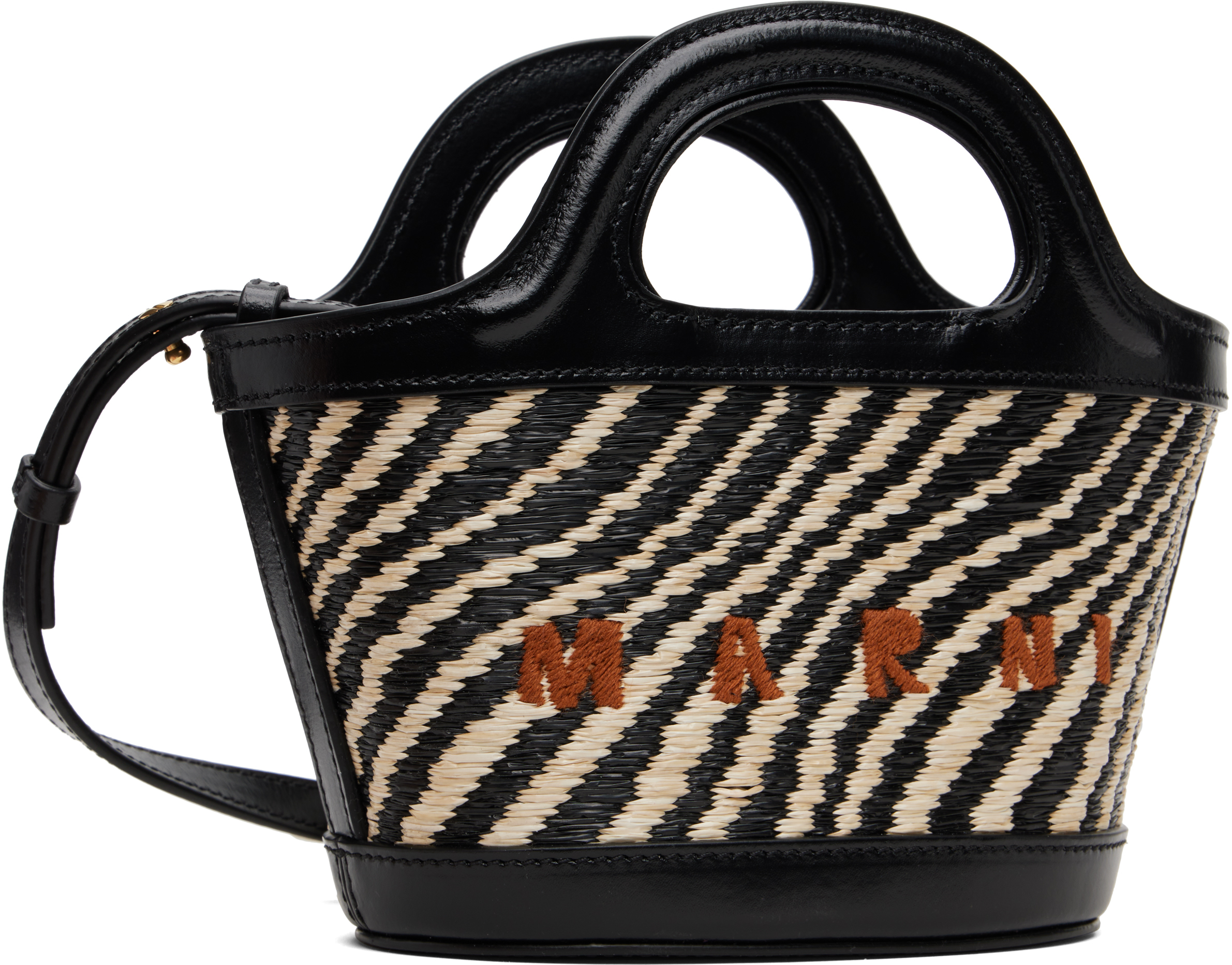 Black & White Wavy Raffia-Effect Tropicalia Micro Tote