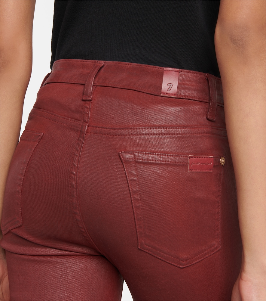 High-rise cotton-blend faux-leather slim pants