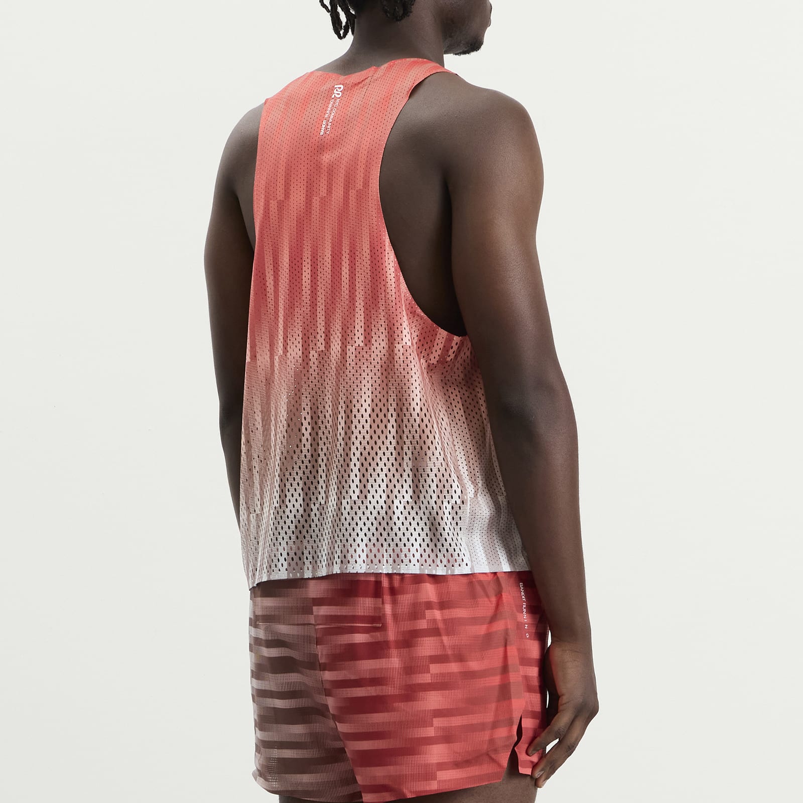 Men's Open Mesh Gradient Cut Race Singlet in Poppy Multi/Uneven Vertical Gradient