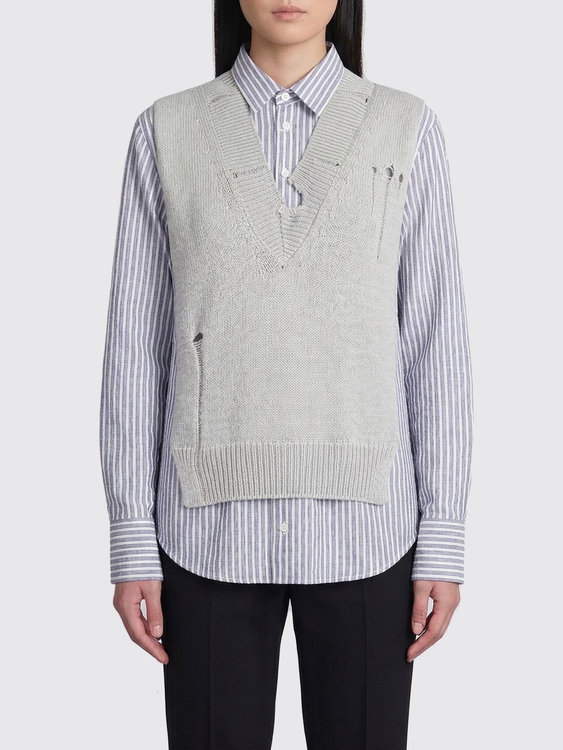 Layered knit-detail shirt - Blue