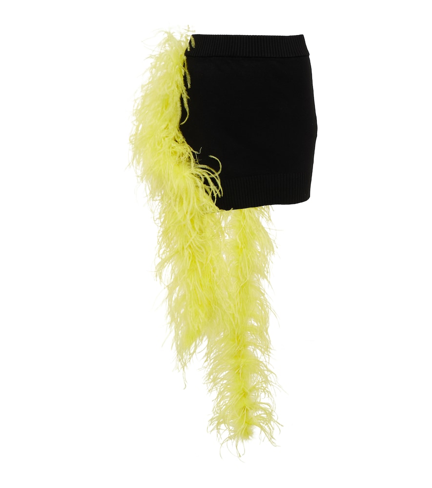 Feather-trimmed knitted miniskirt