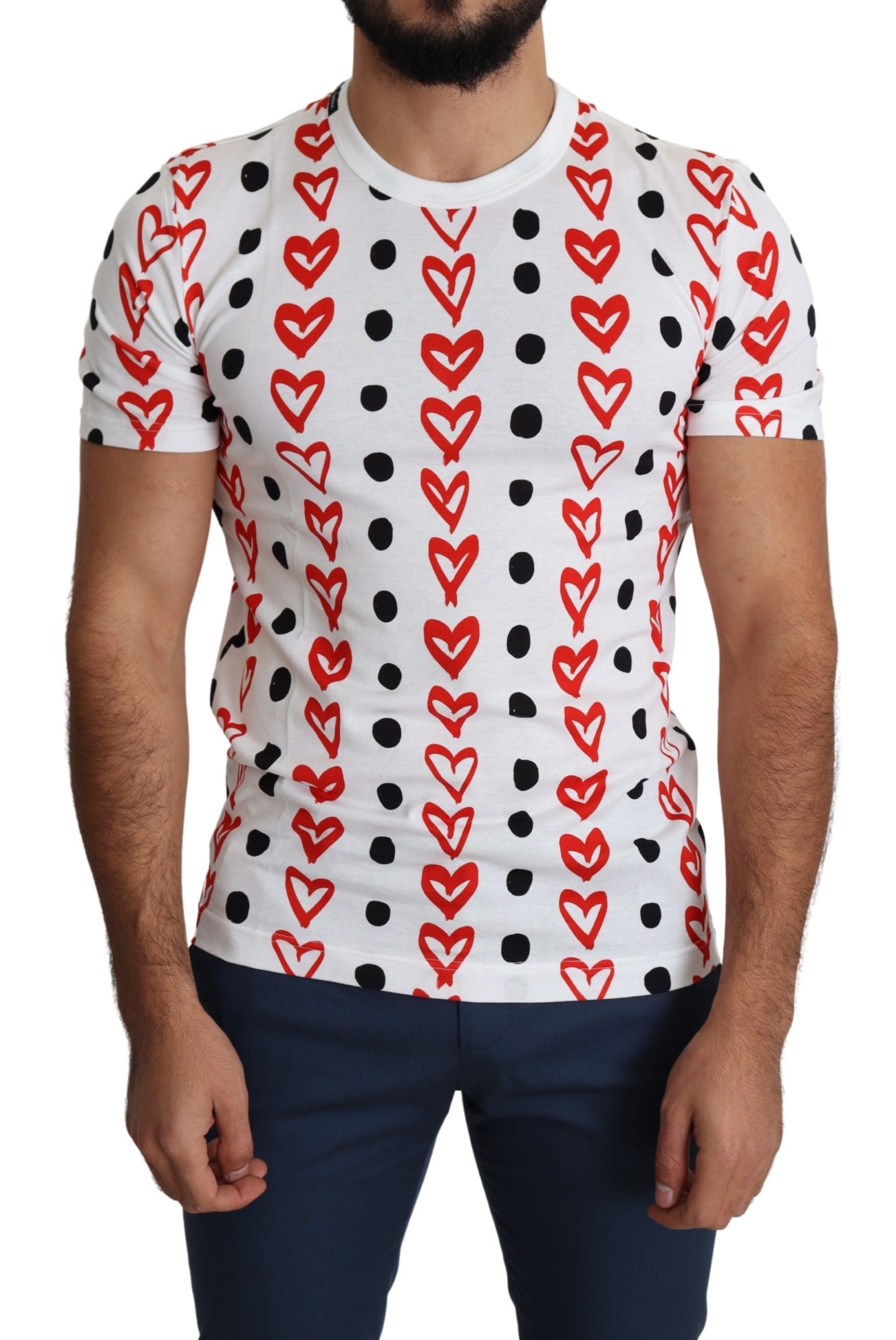 Hearts and Dots Print T-Shirt — White