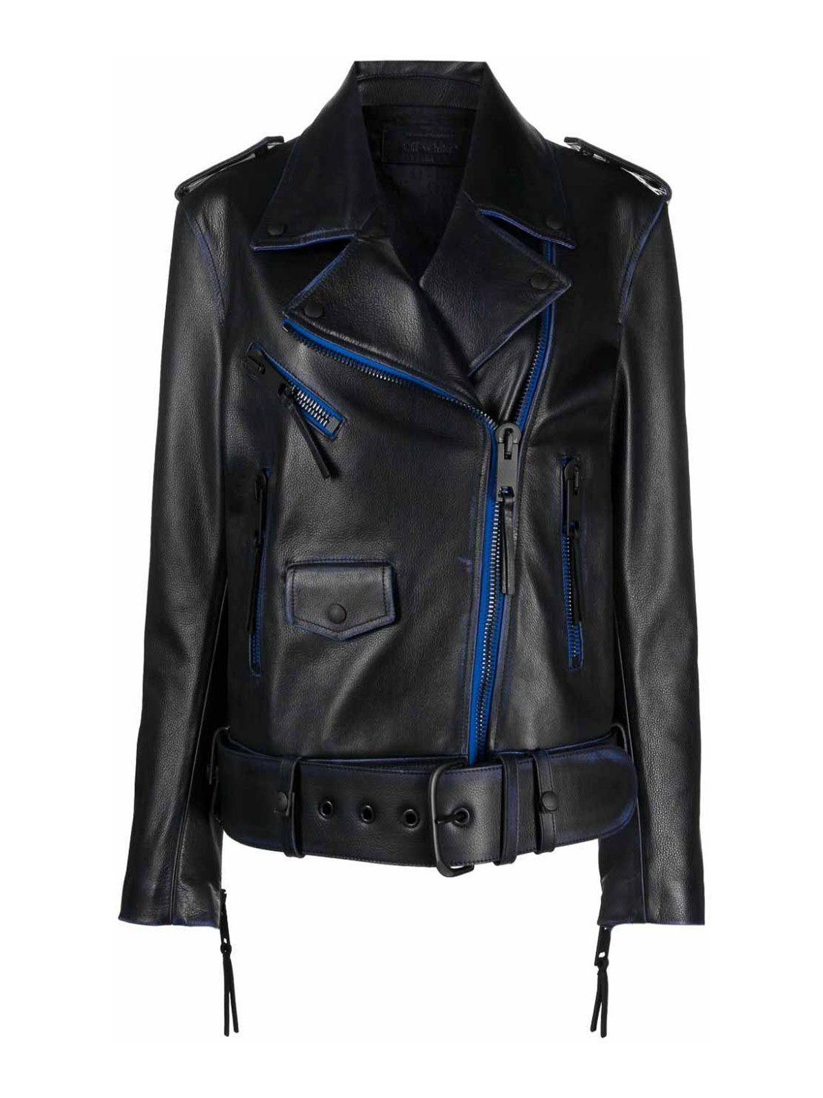 Contrast-trim leather jacket