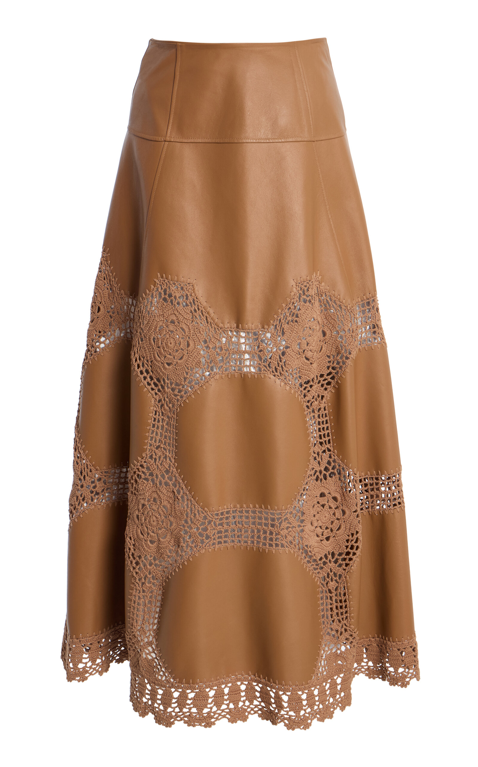 Izra Crochet Leather Midi Skirt - Moda Operandi
