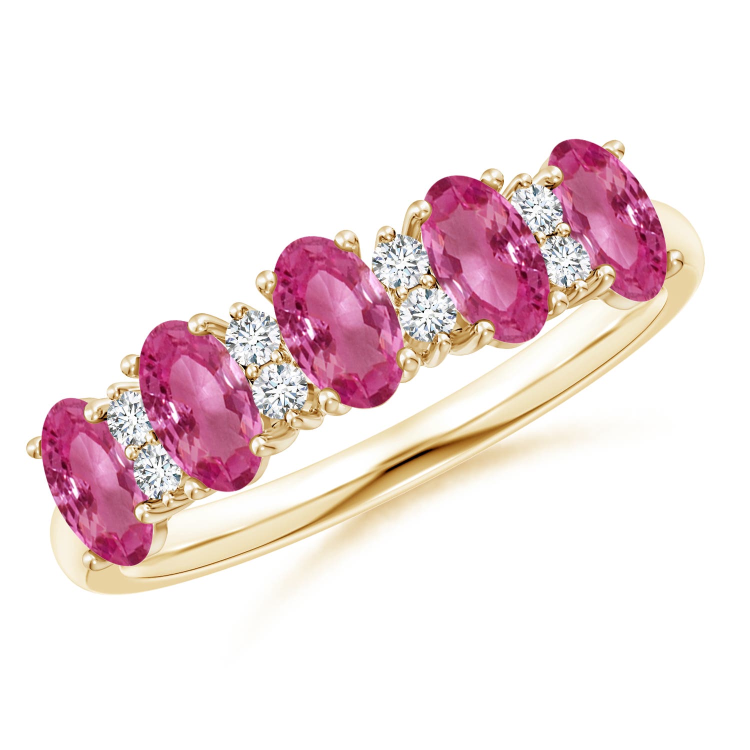Angara 1.5 Carats Five Stone Pink Sapphire and Diamond Wedding Ring in 18K Yellow Gold