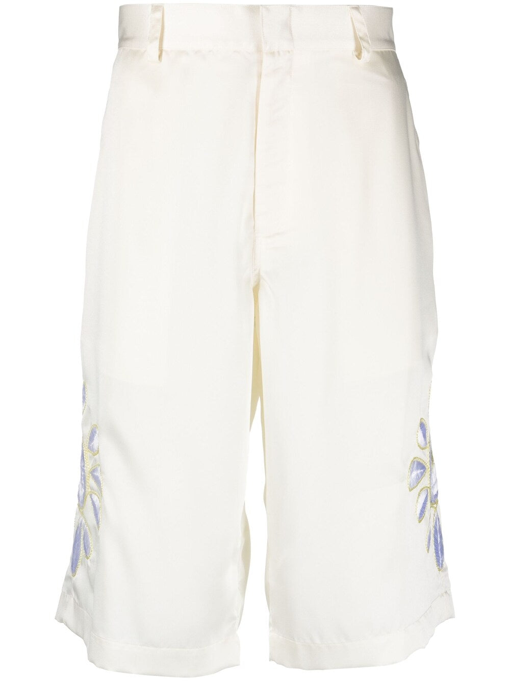 Embroidered Satin Shorts — Cream