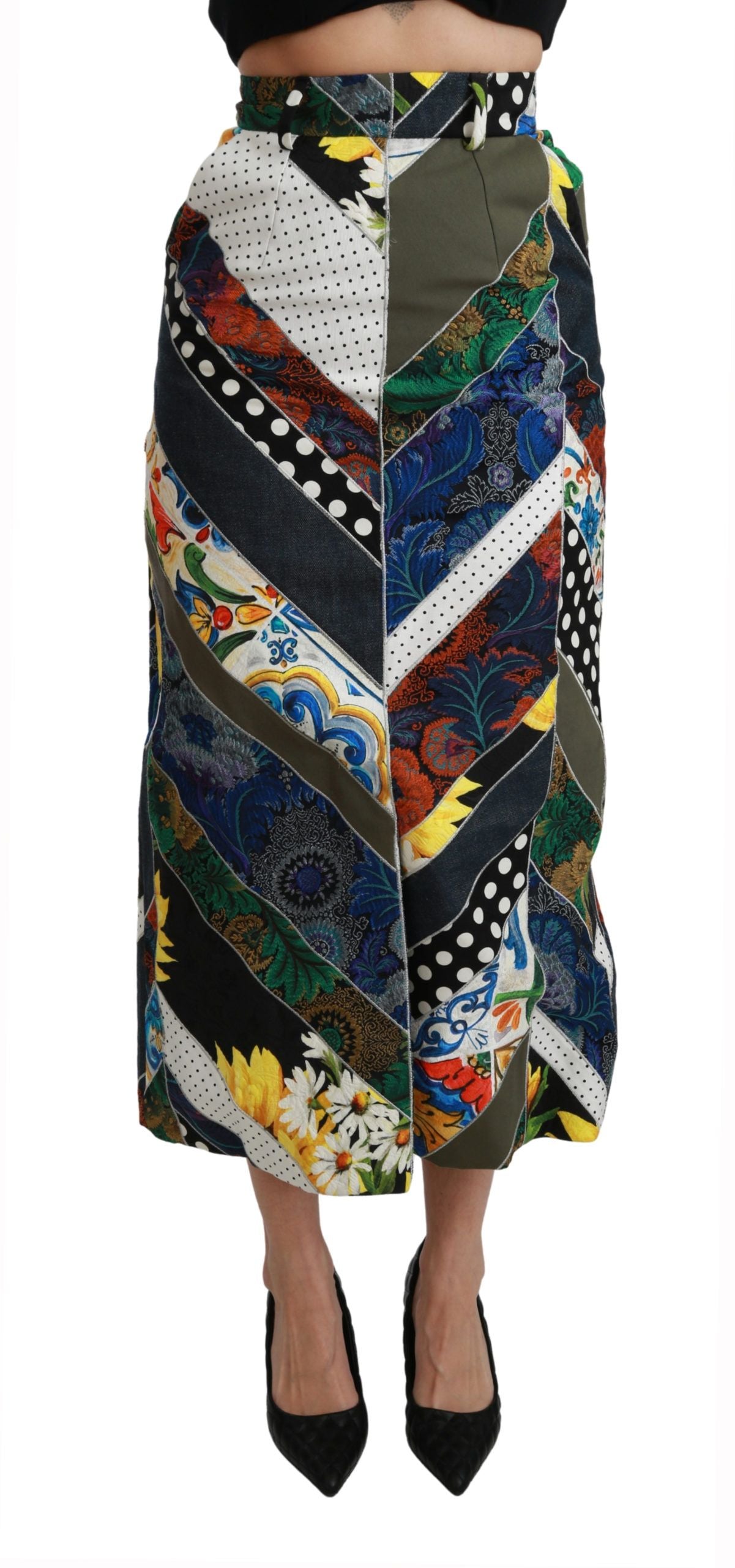 Geometric Patchwork Silk Skirt — Multicolor