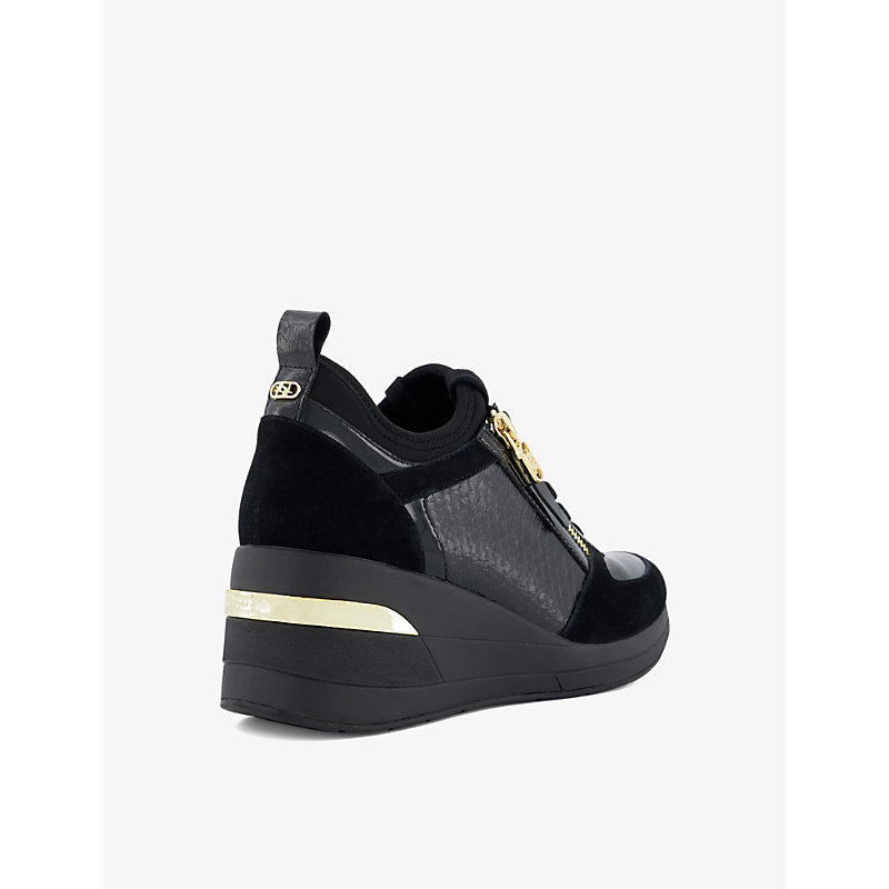 Womens Black-leather Mix Eilin Wedge-heel Leather Low-top Trainers